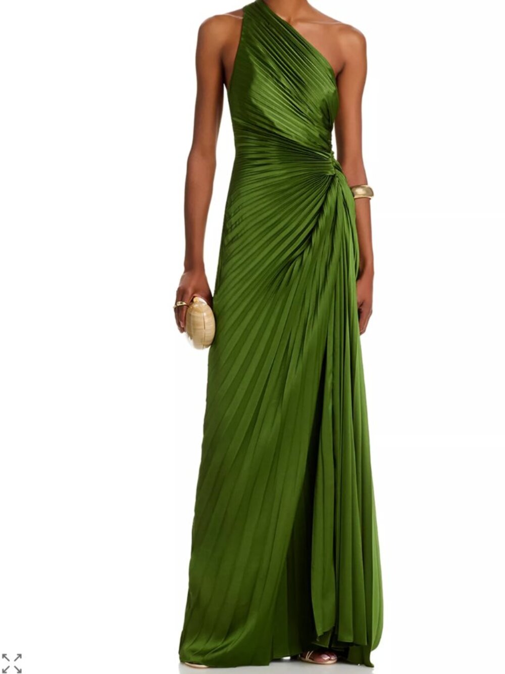 A.L.C. Olive Green One-Shoulder Pleated Maxi Dress